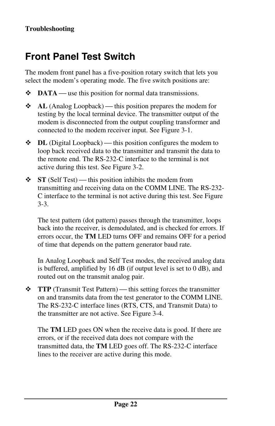 Front panel test switch | Telenetics MOT202TSA User Manual | Page 21 / 33