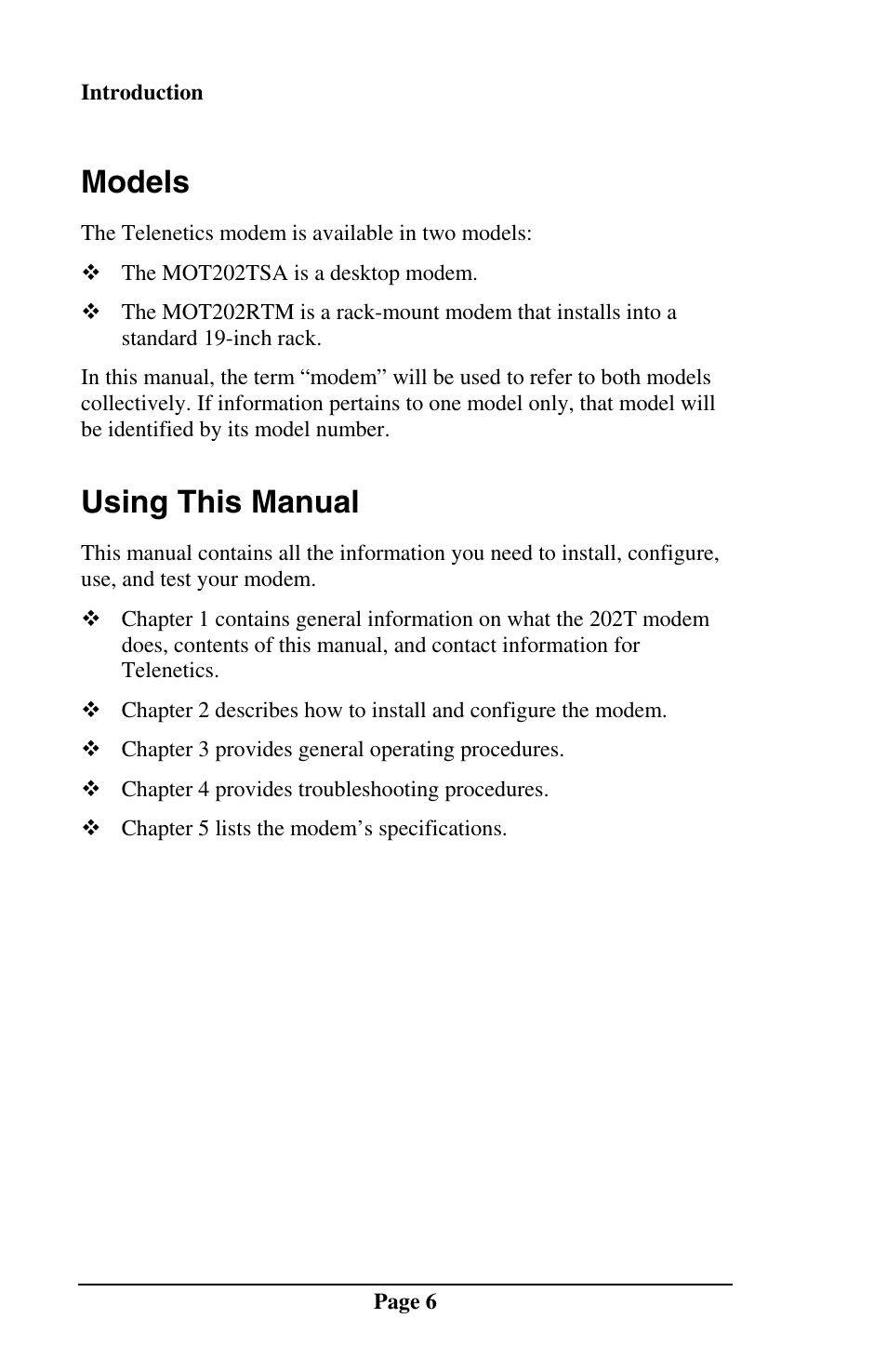 Models, Using this manual | Telenetics MOT202TSA User Manual | Page 5 / 33