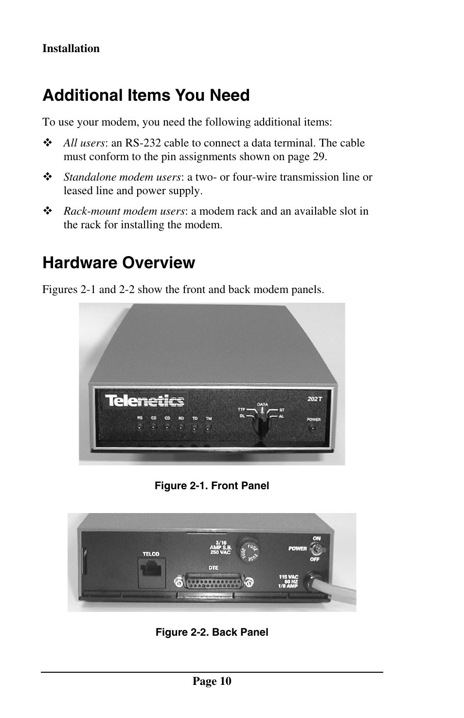 Additional items you need, Hardware overview | Telenetics MOT202TSA User Manual | Page 9 / 33