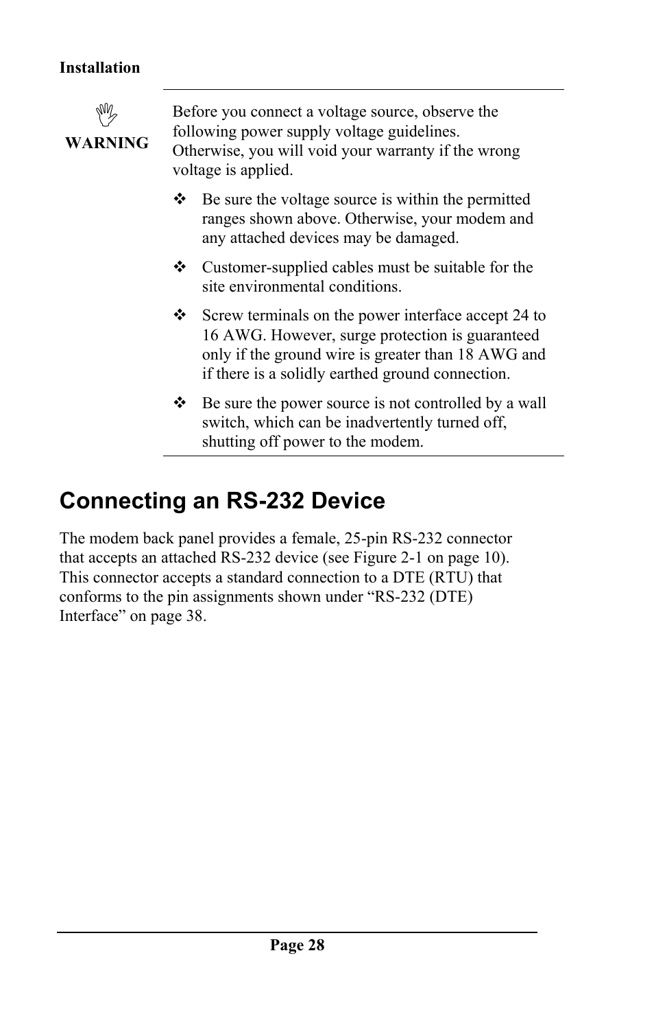 Connecting an rs-232 device | Telenetics DSP 9612 User Manual | Page 27 / 44