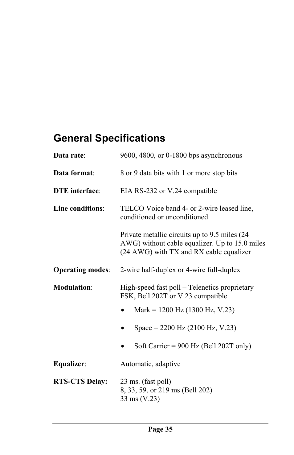 Appendix c specifications, General specifications | Telenetics DSP 9612 User Manual | Page 34 / 44