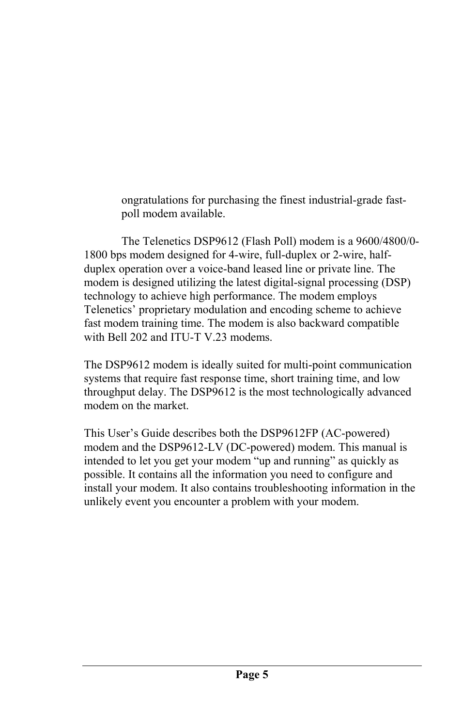 Chapter 1 introduction | Telenetics DSP 9612 User Manual | Page 4 / 44