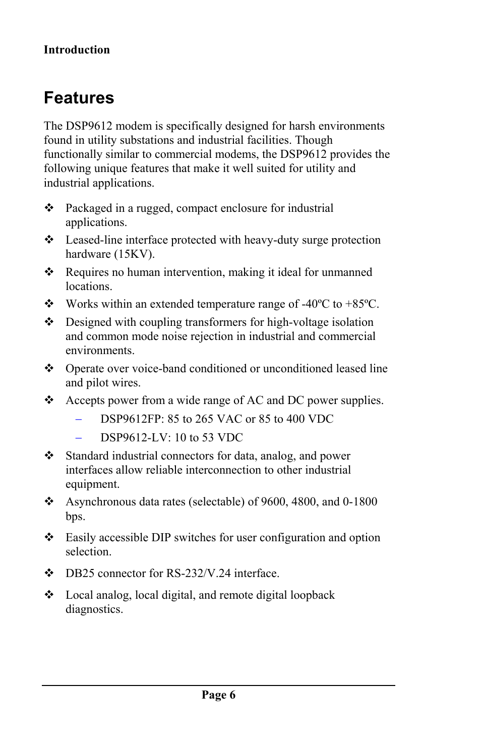 Features | Telenetics DSP 9612 User Manual | Page 5 / 44