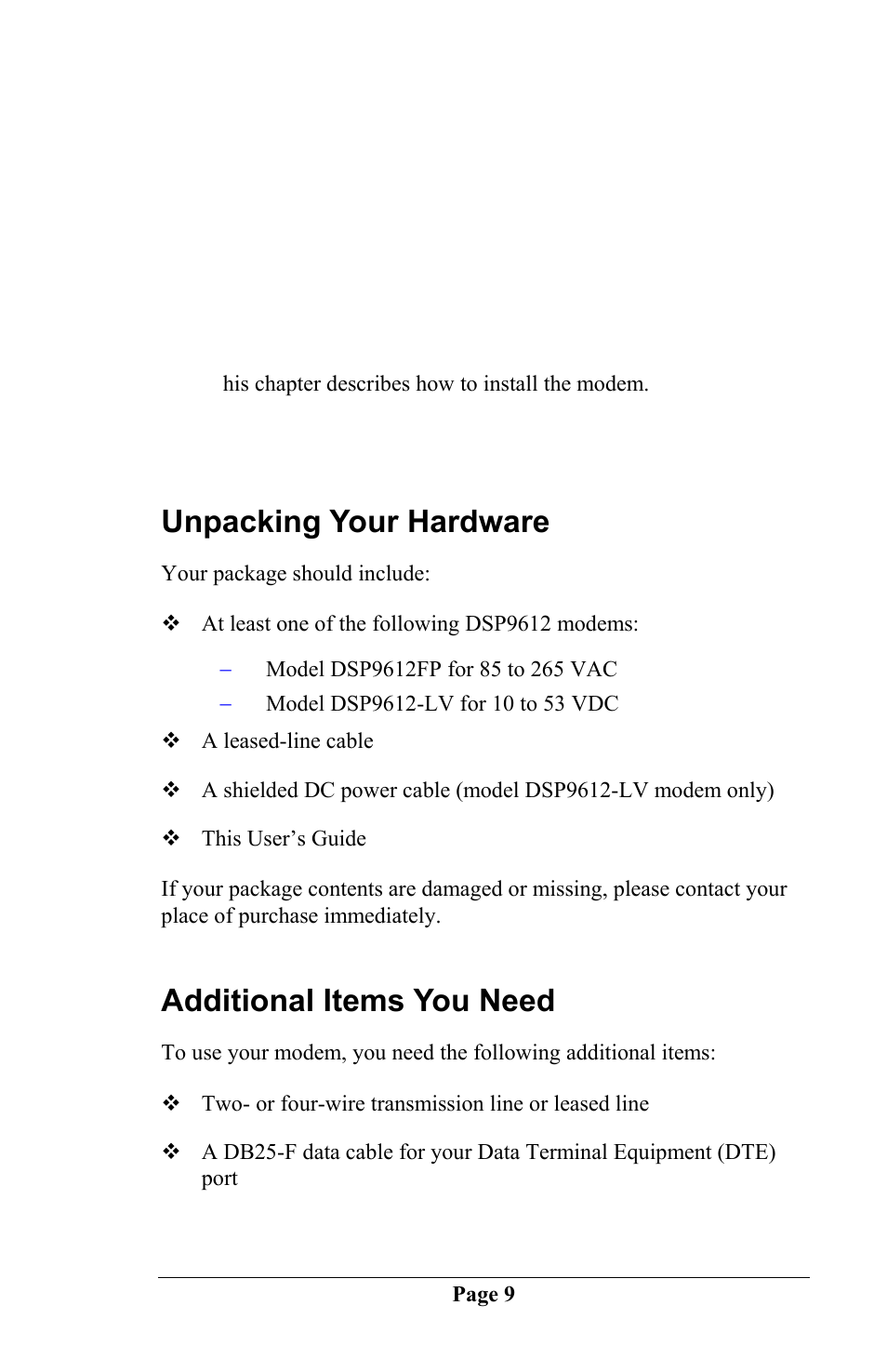 Chapter 2 installation | Telenetics DSP 9612 User Manual | Page 8 / 44