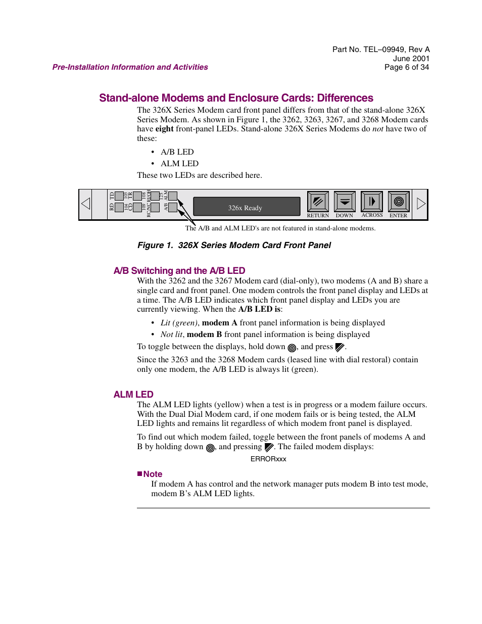 A/b switching and the a/b led, Alm led | Telenetics Sunrise Series Modular Nest User Manual | Page 6 / 34