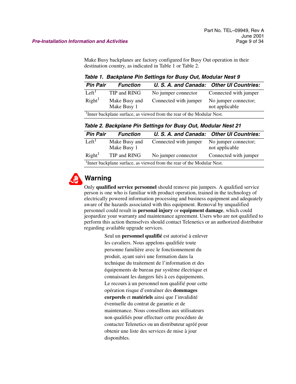 Warning | Telenetics Sunrise Series Modular Nest User Manual | Page 9 / 34