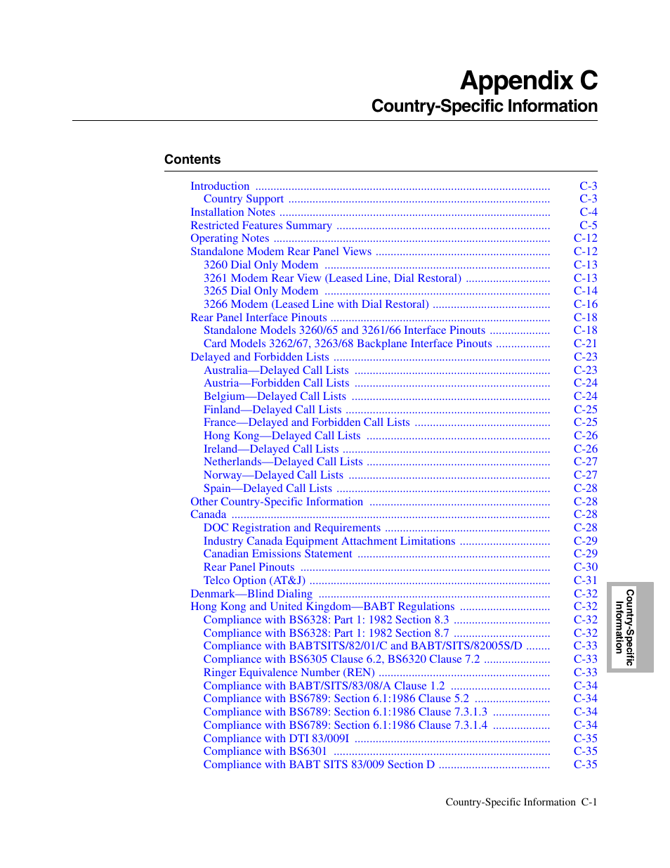 Apptitle - country-specific information, Appendix c, country-specific information, Appendix c | Appendix c fo, Appendix c f, Country-specific information | Telenetics V.34-SDC User Manual | Page 175 / 233