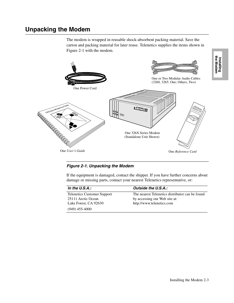 1head - unpacking the modem, Unpacking the modem | Telenetics V.34-SDC User Manual | Page 33 / 233