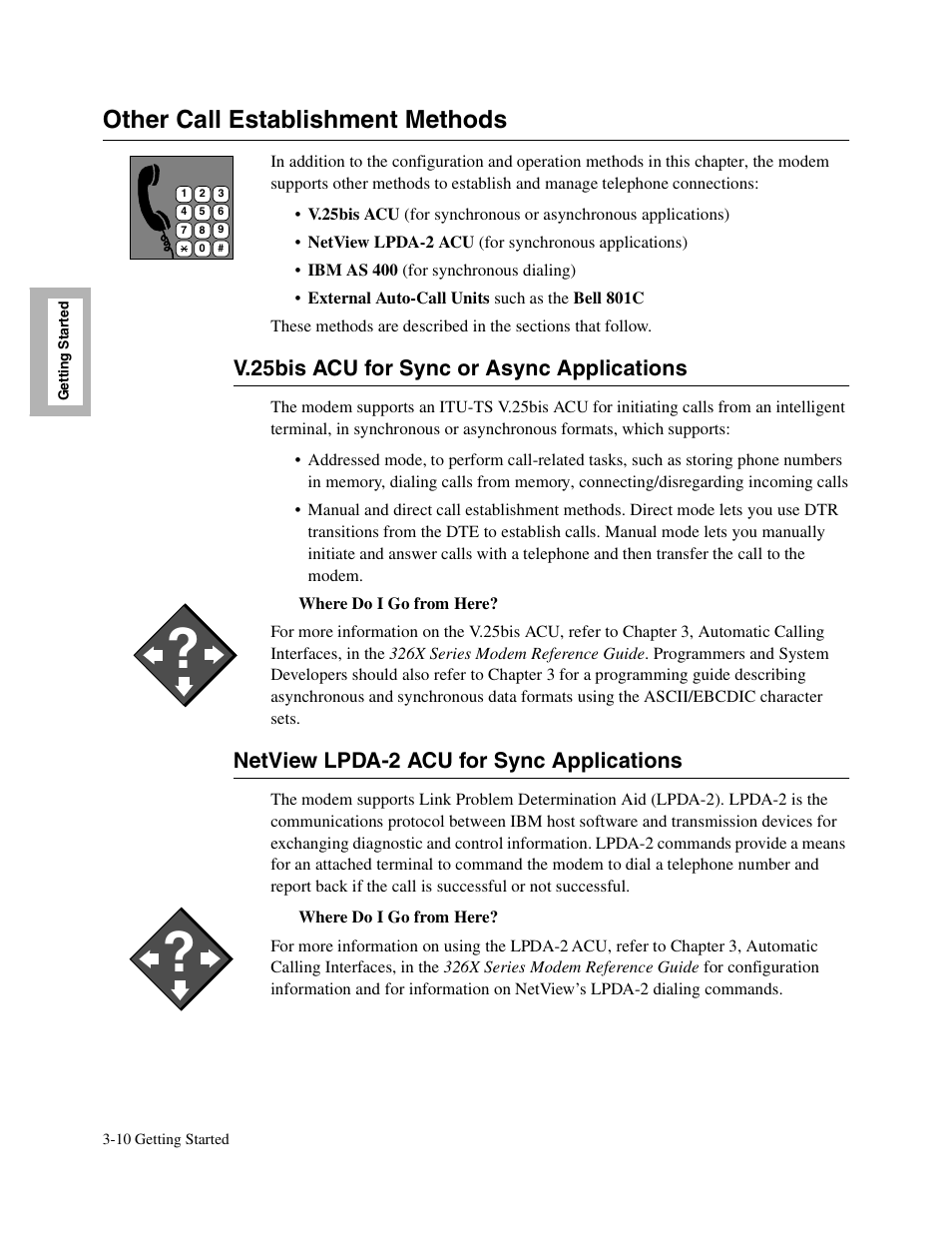 1head - other call establishment methods, 2head - netview lpda-2 acu for sync applications, Other call establishment methods | V.25bis acu for sync or async applications, Netview lpda-2 acu for sync applications | Telenetics V.34-SDC User Manual | Page 56 / 233