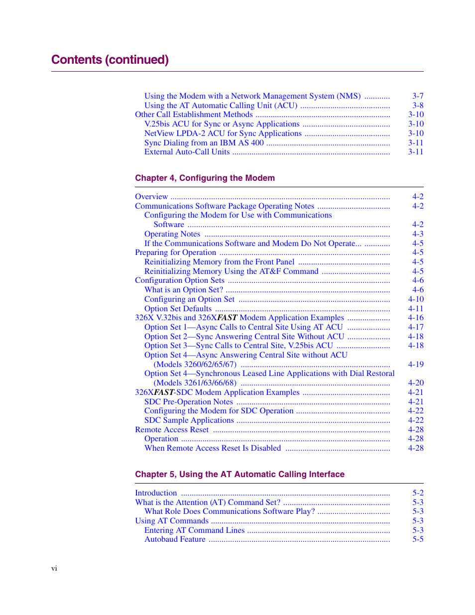 Contents (continued) | Telenetics V.34-SDC User Manual | Page 6 / 233