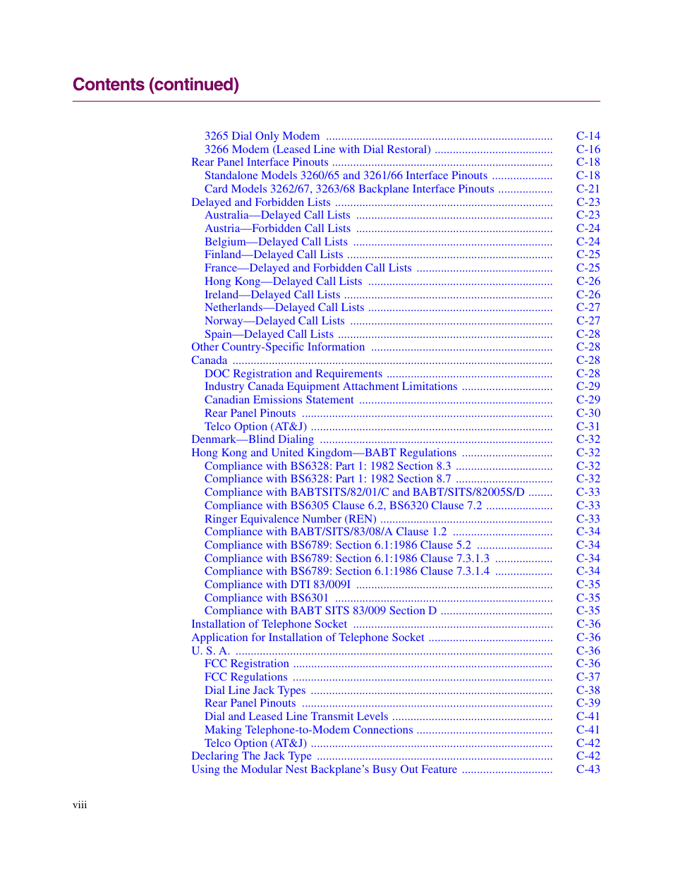Contents (continued) | Telenetics V.34-SDC User Manual | Page 8 / 233