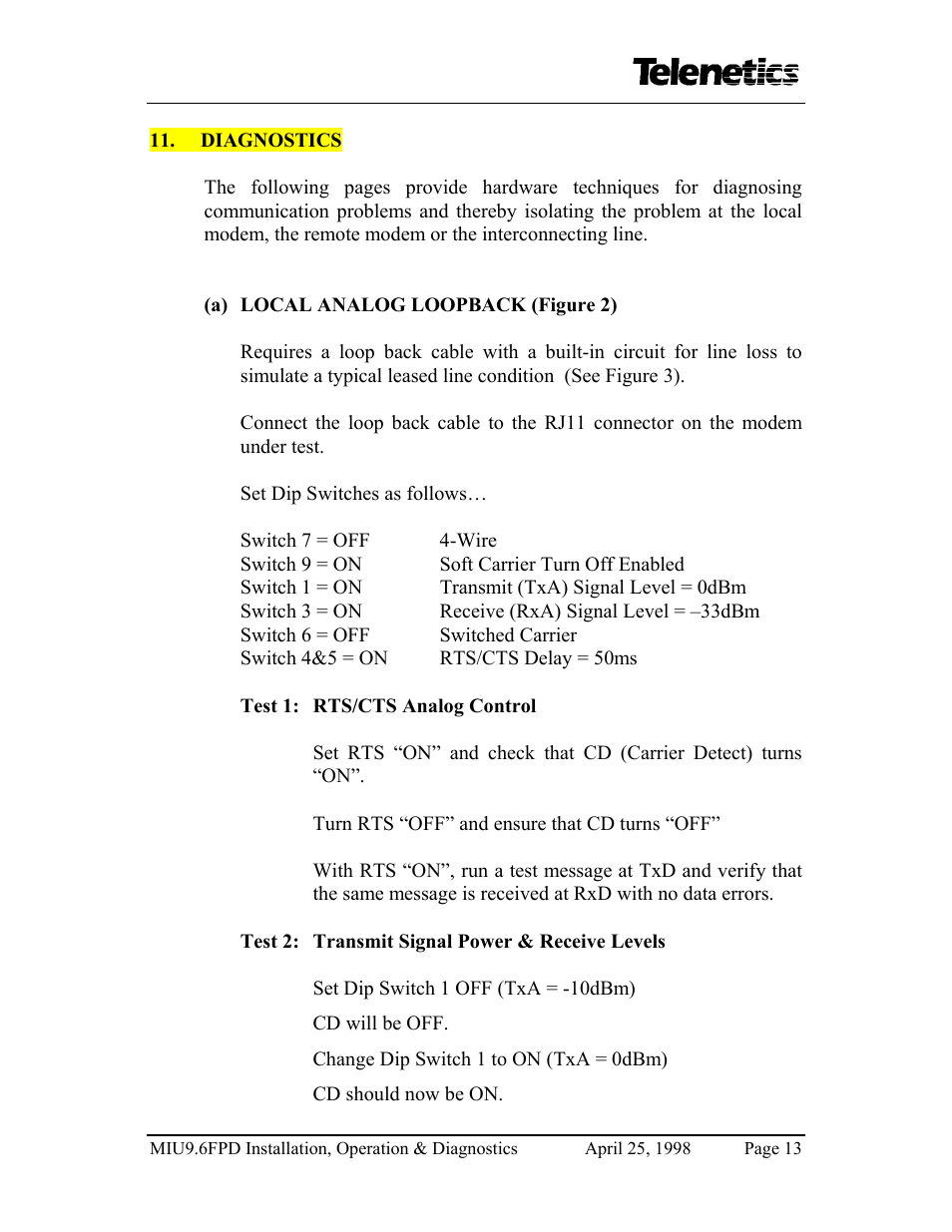 Telenetics MIU9.6FPD User Manual | Page 15 / 22