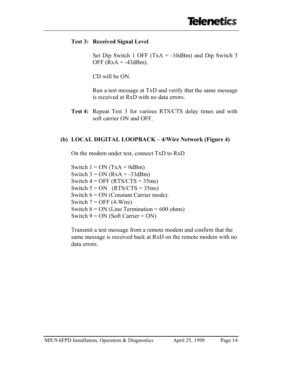 Telenetics MIU9.6FPD User Manual | Page 16 / 22