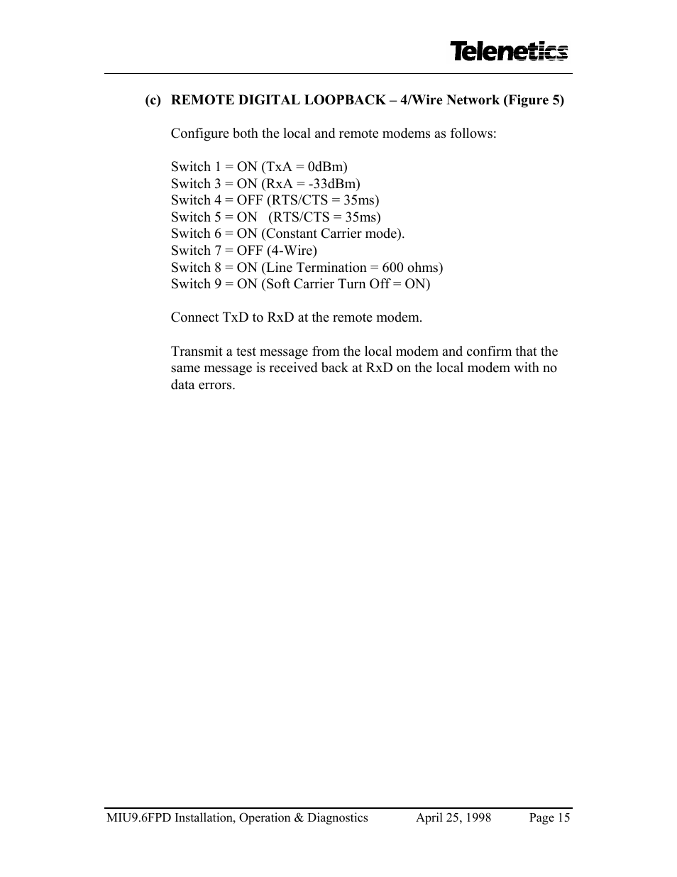 Telenetics MIU9.6FPD User Manual | Page 17 / 22