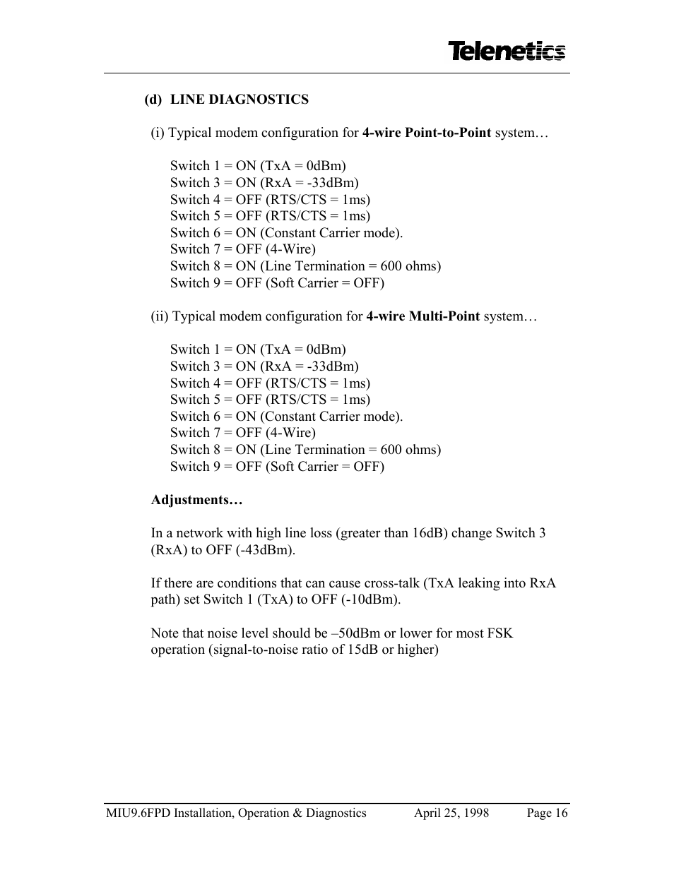 Telenetics MIU9.6FPD User Manual | Page 18 / 22