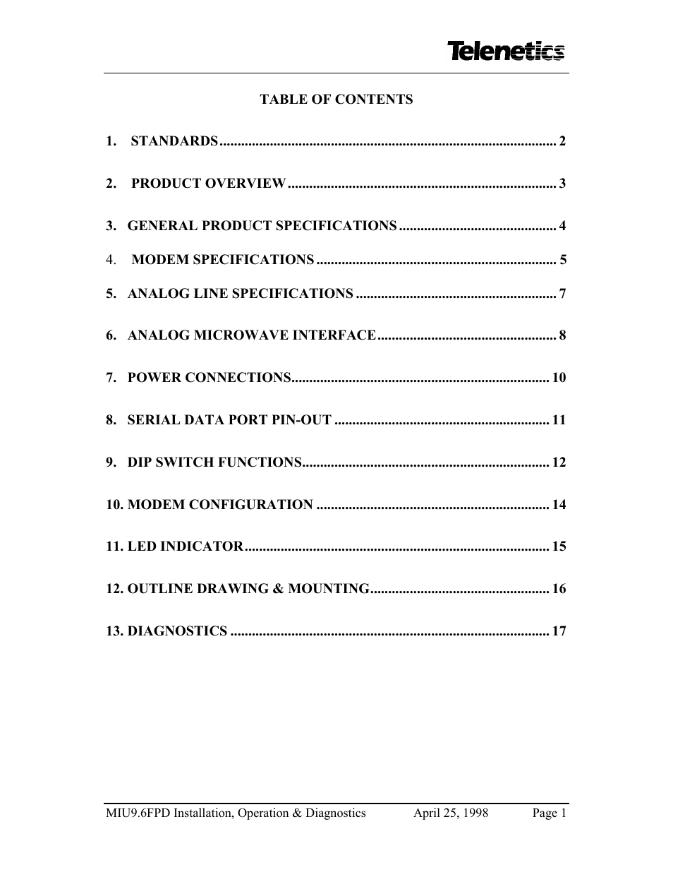 Telenetics MIU9.6FPD User Manual | Page 3 / 22