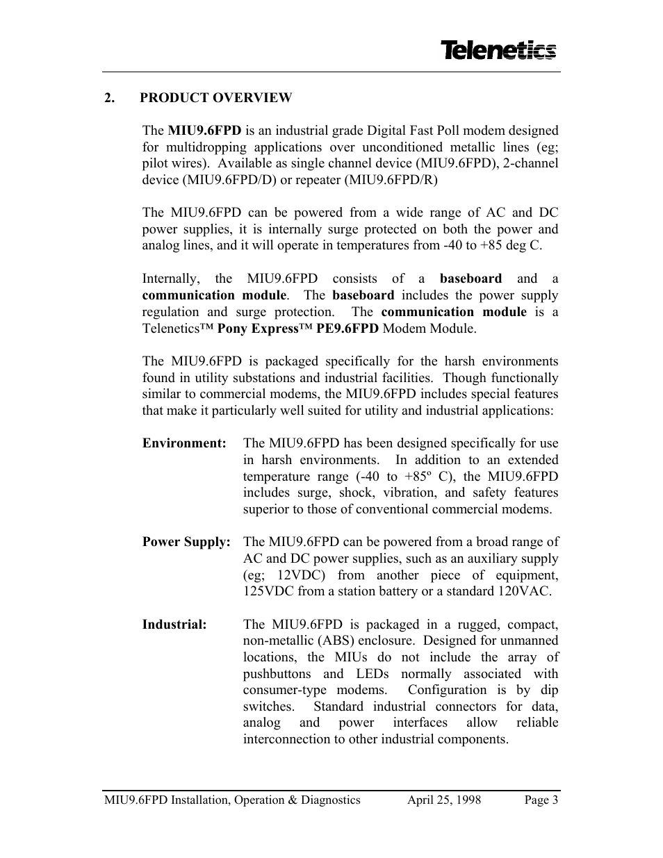 Telenetics MIU9.6FPD User Manual | Page 5 / 22