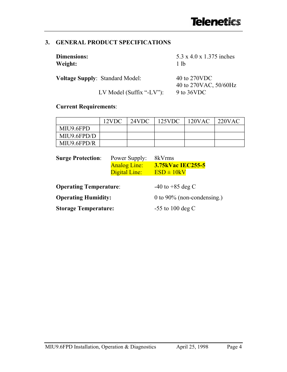 Telenetics MIU9.6FPD User Manual | Page 6 / 22