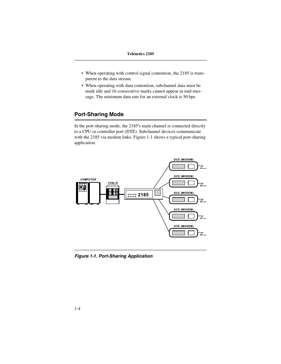 Port-sharing mode, Port-sharing mode -4 | Telenetics 2185 User Manual | Page 10 / 64