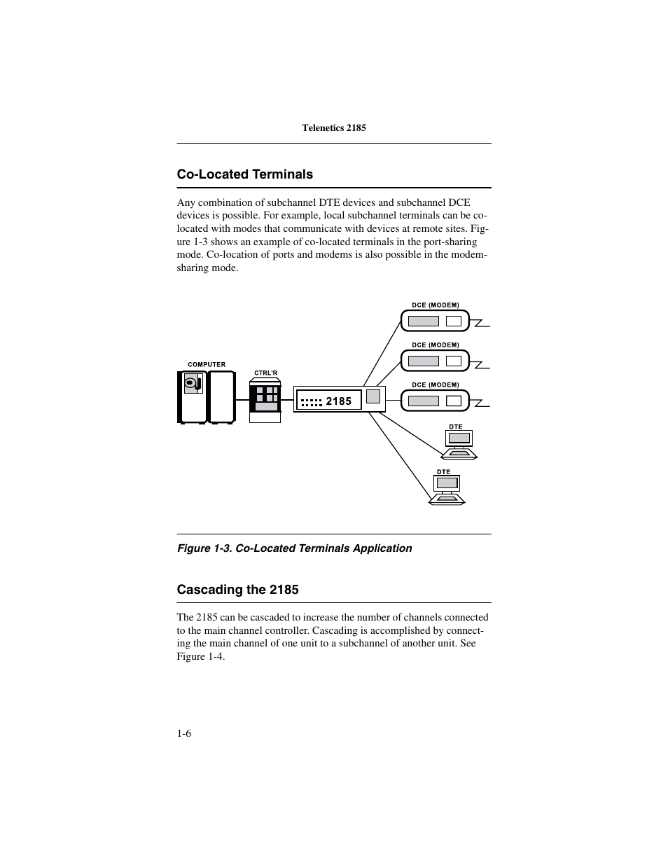 Co-located terminals, Cascading the 2185, Co-located terminals -6 cascading the 2185 -6 | Telenetics 2185 User Manual | Page 12 / 64