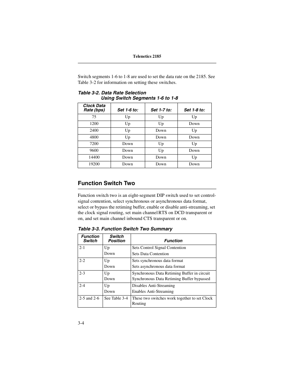 Function switch two, Function switch two -4 | Telenetics 2185 User Manual | Page 26 / 64