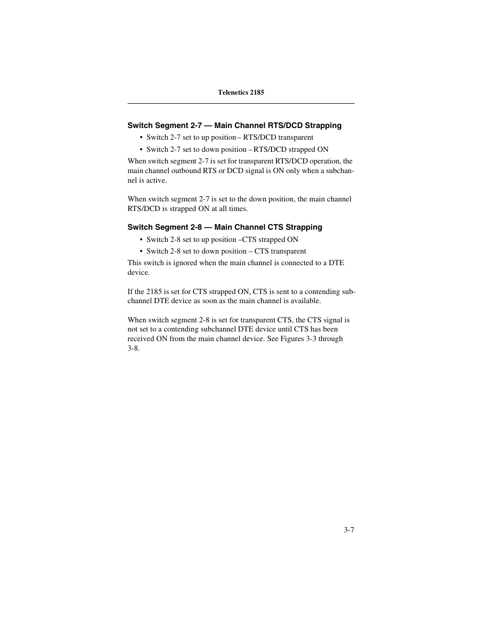 Switch segment 2-8 — main channel cts strapping | Telenetics 2185 User Manual | Page 29 / 64