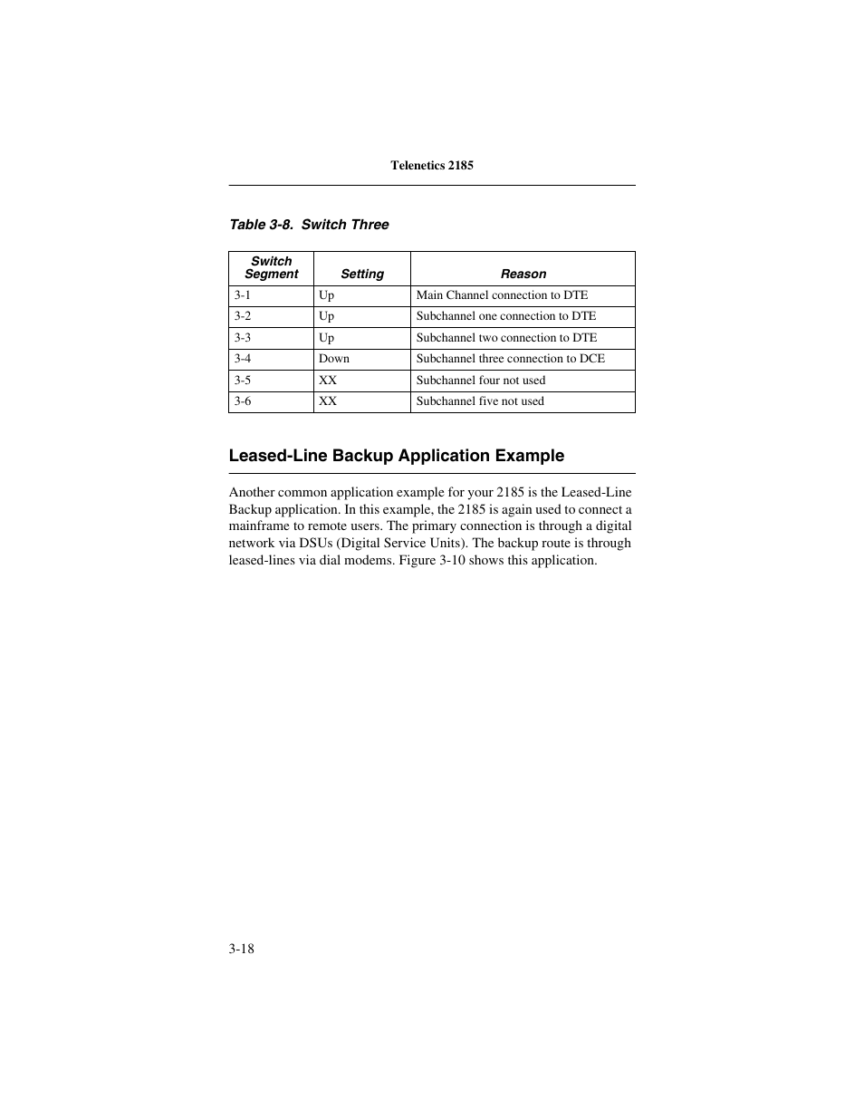 Leased-line backup application example, Leased-line backup application example -18 | Telenetics 2185 User Manual | Page 40 / 64