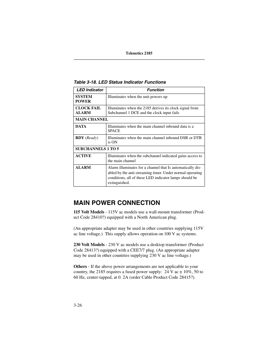 Main power connection, Main power connection -26 | Telenetics 2185 User Manual | Page 48 / 64