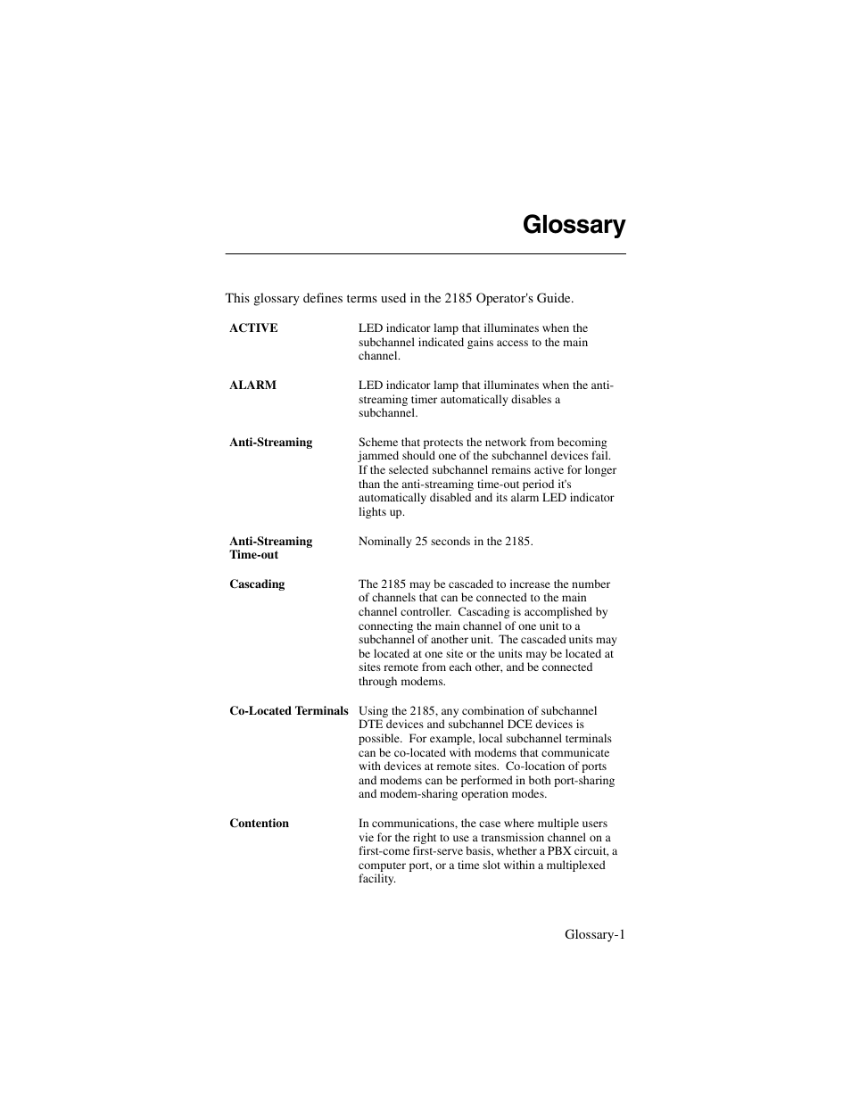 Glossary | Telenetics 2185 User Manual | Page 57 / 64