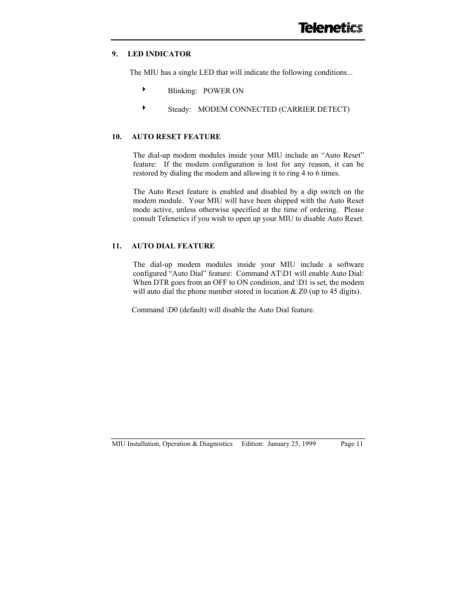 Telenetics MIU/PowerPort Series 28.8 User Manual | Page 13 / 31