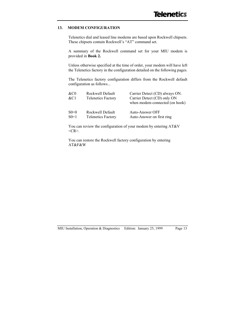 Telenetics MIU/PowerPort Series 28.8 User Manual | Page 15 / 31