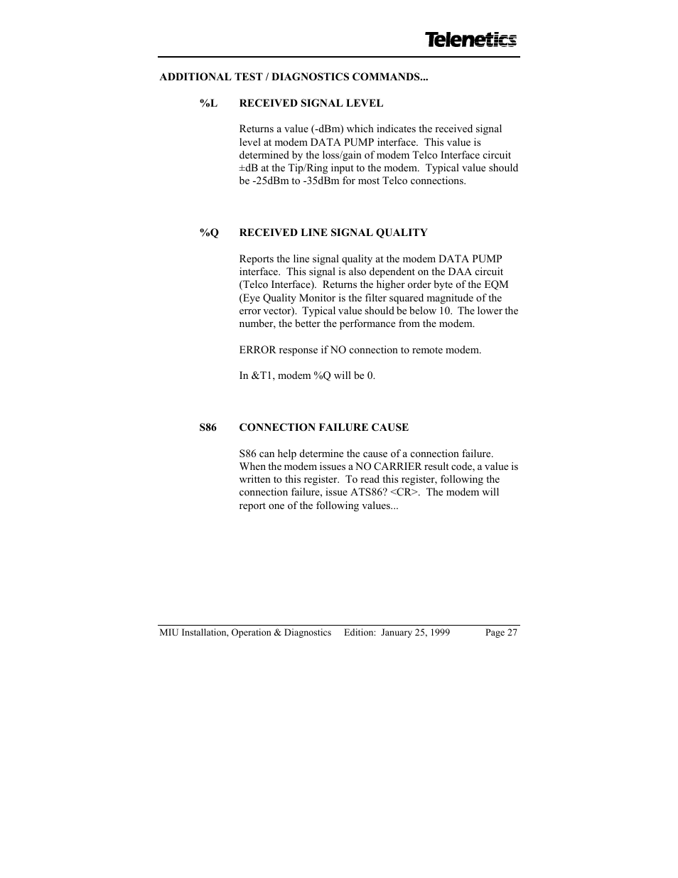 Telenetics MIU/PowerPort Series 28.8 User Manual | Page 29 / 31