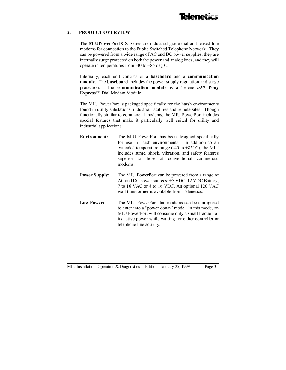 Telenetics MIU/PowerPort Series 28.8 User Manual | Page 5 / 31