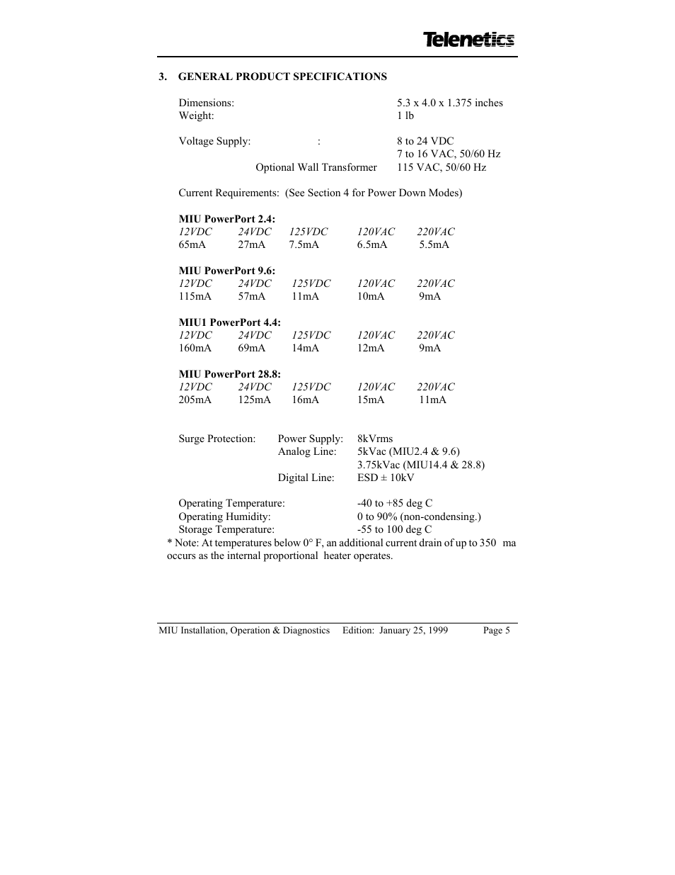 12vdc24vdc 125vdc120vac 220vac | Telenetics MIU/PowerPort Series 28.8 User Manual | Page 7 / 31