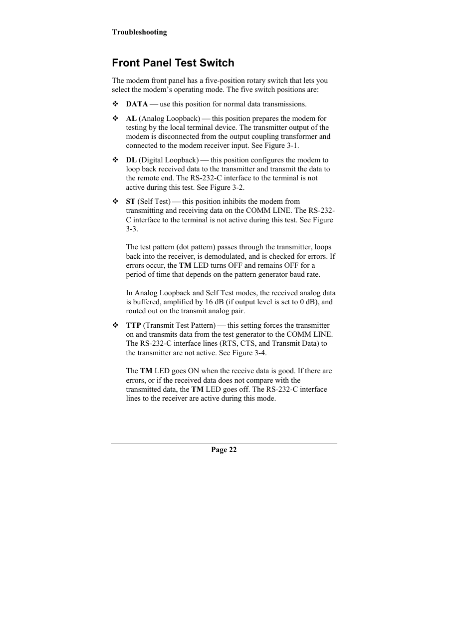Front panel test switch, Ront, Anel | Witch | Telenetics MOT202TRM User Manual | Page 24 / 38