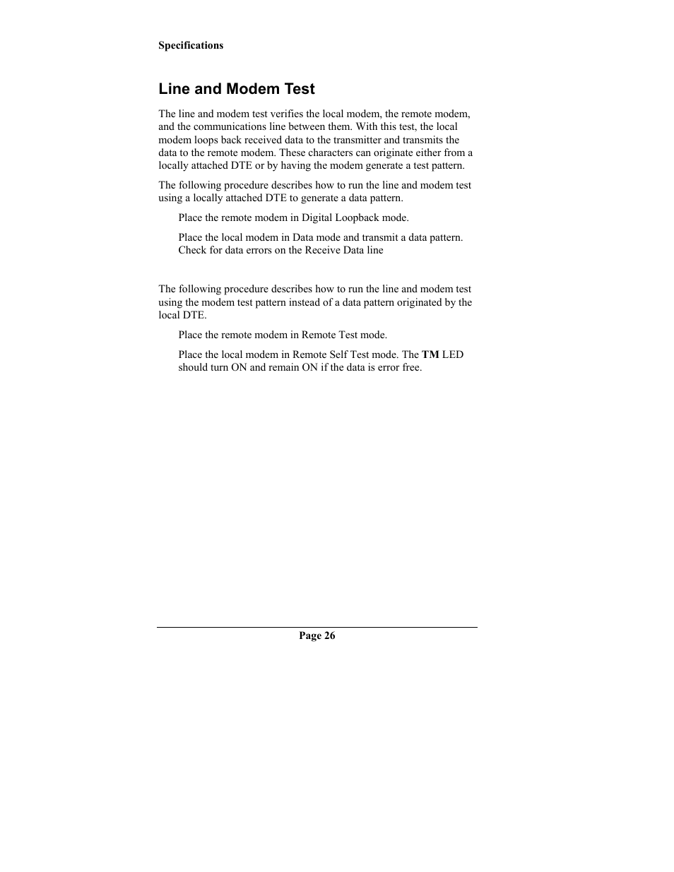 Line and modem test, Ine and, Odem | Telenetics MOT202TRM User Manual | Page 28 / 38