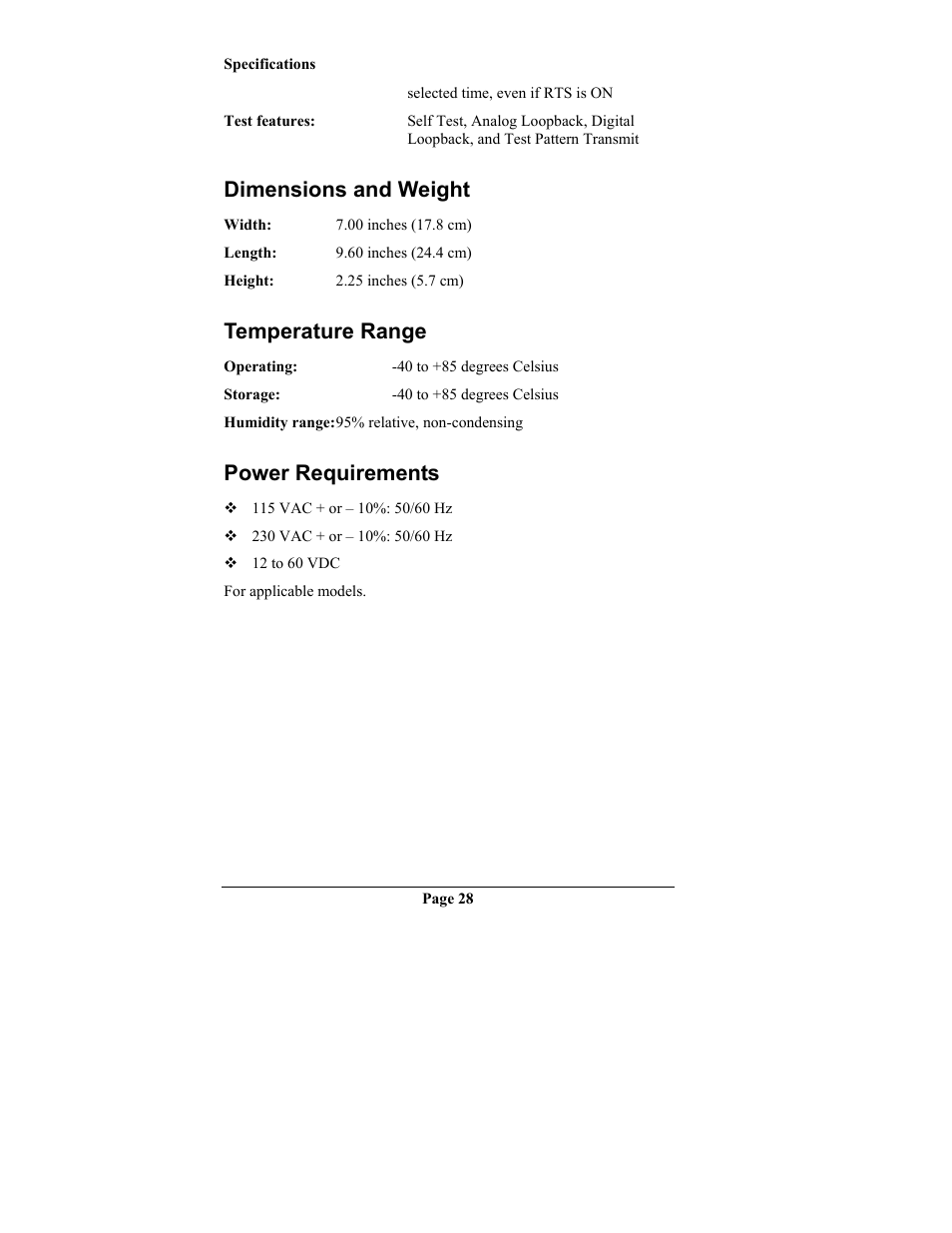 Dimensions and weight, Temperature range, Power requirements | Imensions and, Eight, Emperature, Ange, Ower, Equirements | Telenetics MOT202TRM User Manual | Page 30 / 38