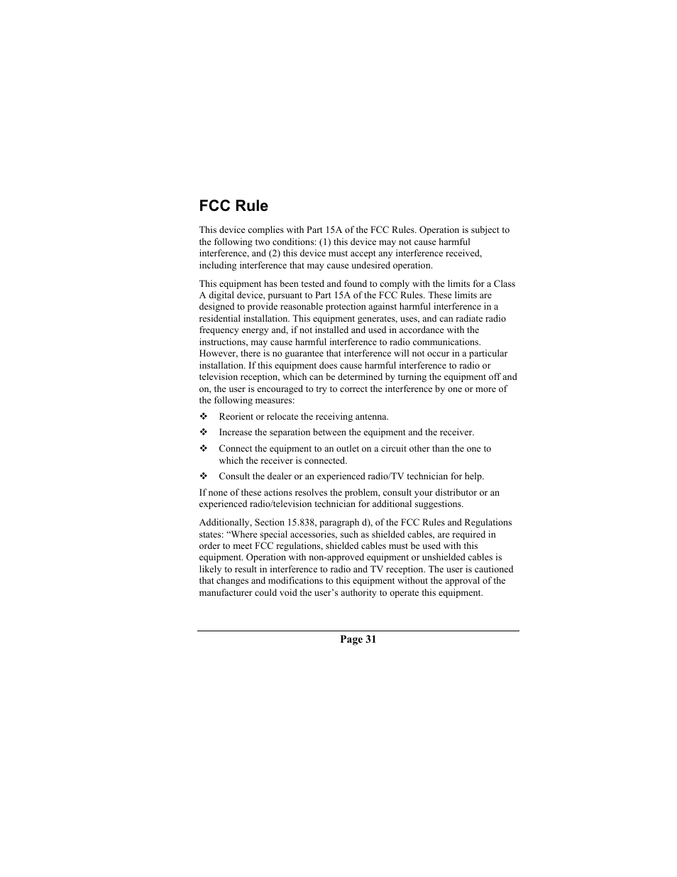 Fcc rule, Appendix a compliances | Telenetics MOT202TRM User Manual | Page 33 / 38