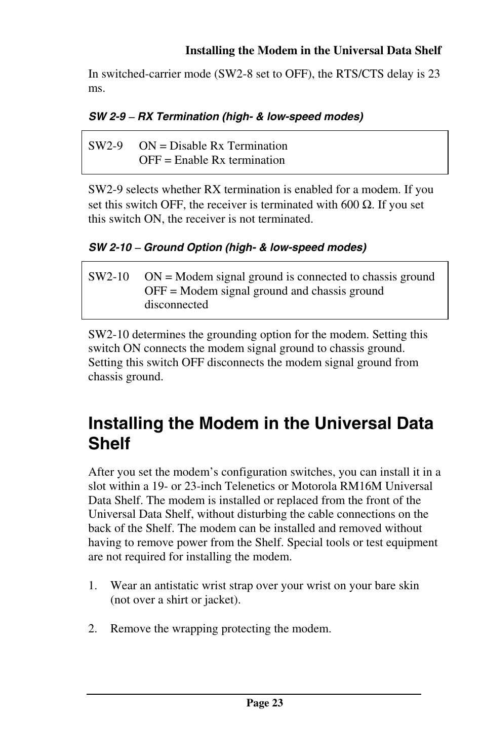 Installing the modem in the universal data shelf | Telenetics DSP9612RM User Manual | Page 23 / 36