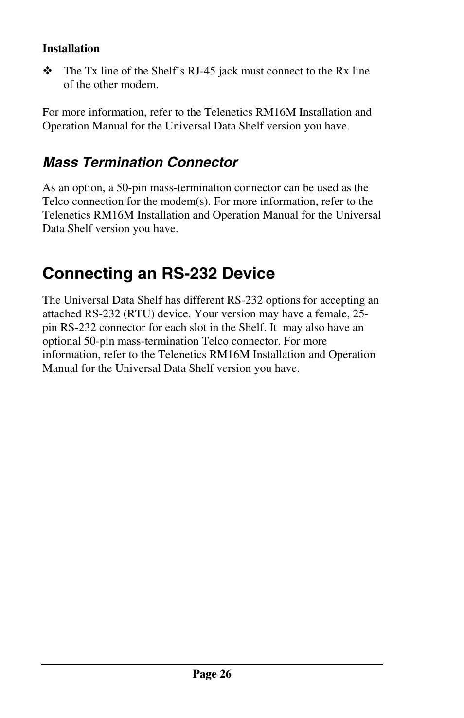 Connecting an rs-232 device, Mass termination connector | Telenetics DSP9612RM User Manual | Page 26 / 36