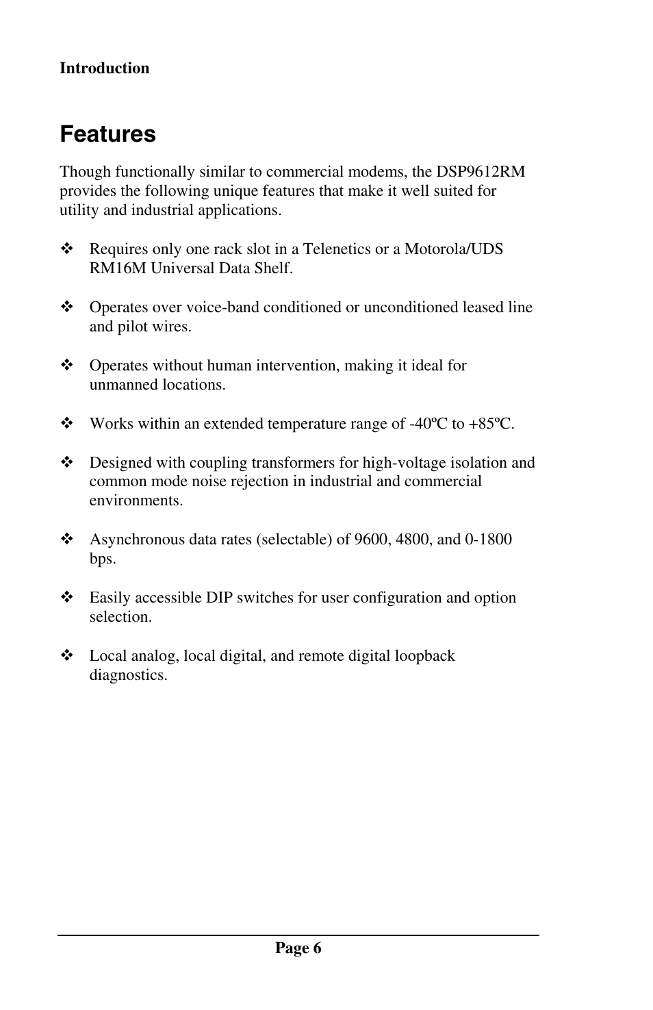 Features | Telenetics DSP9612RM User Manual | Page 6 / 36