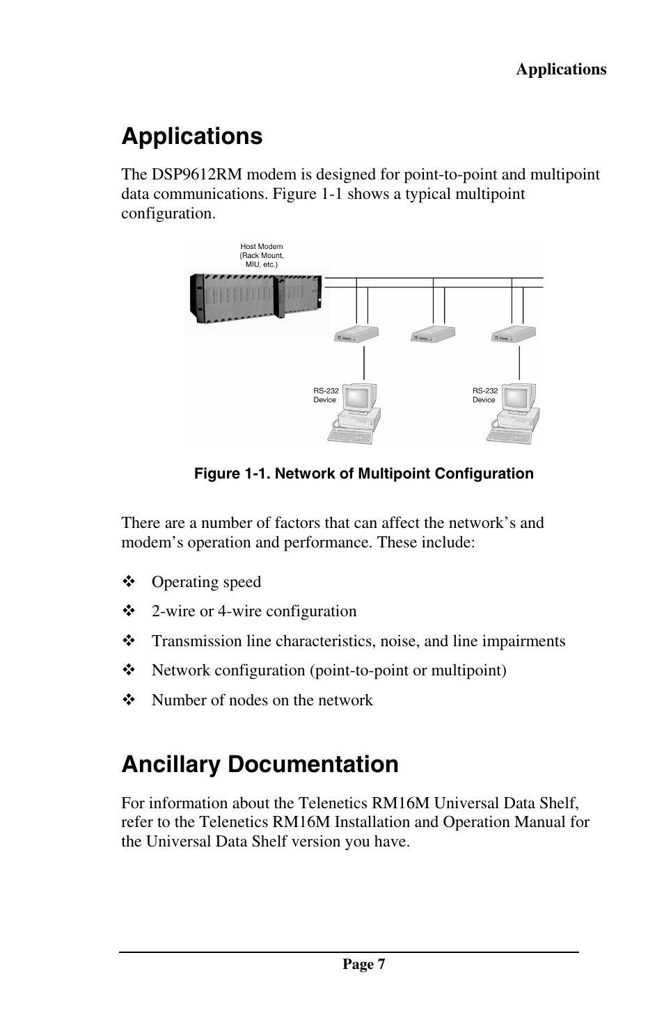 Applications, Ancillary documentation | Telenetics DSP9612RM User Manual | Page 7 / 36