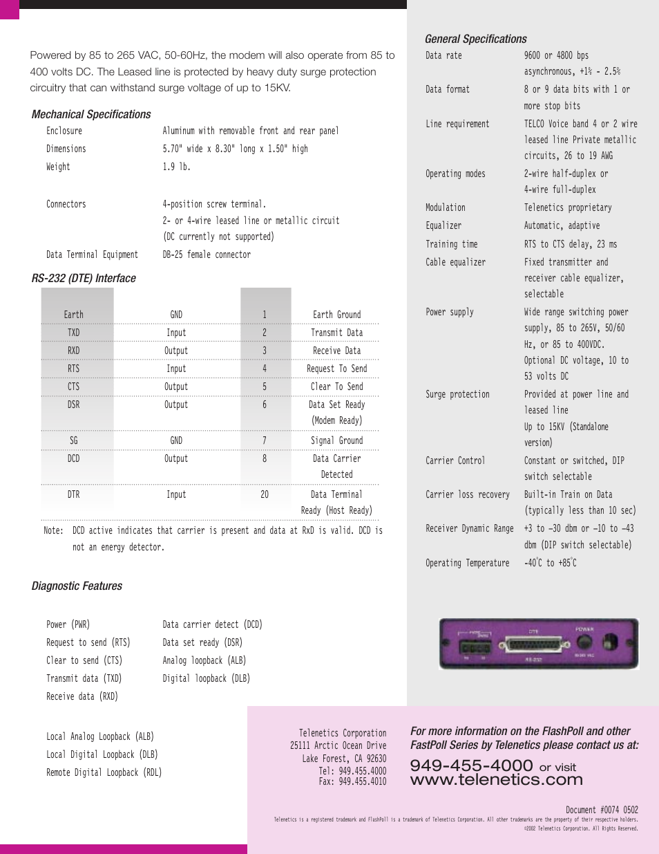 Telenetics FlashPoll DSP9612FP User Manual | Page 2 / 2