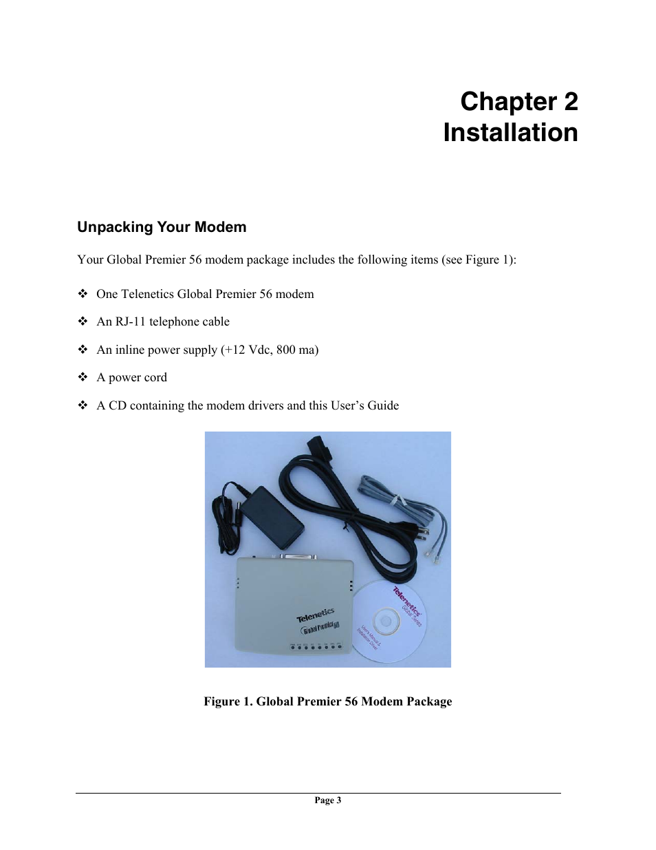 Chapter 2 installation | Telenetics 56 User Manual | Page 11 / 208