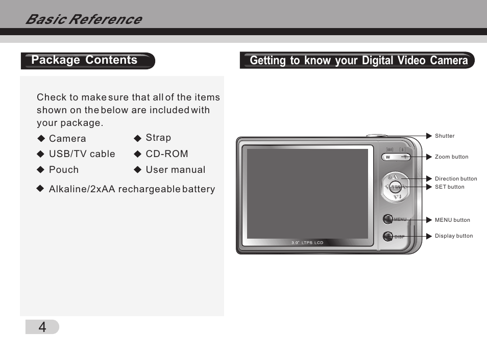 Т³гж 5, Package contents, Getting to know your digital video camera | Tekxon Technology Still Camera K5 User Manual | Page 5 / 21