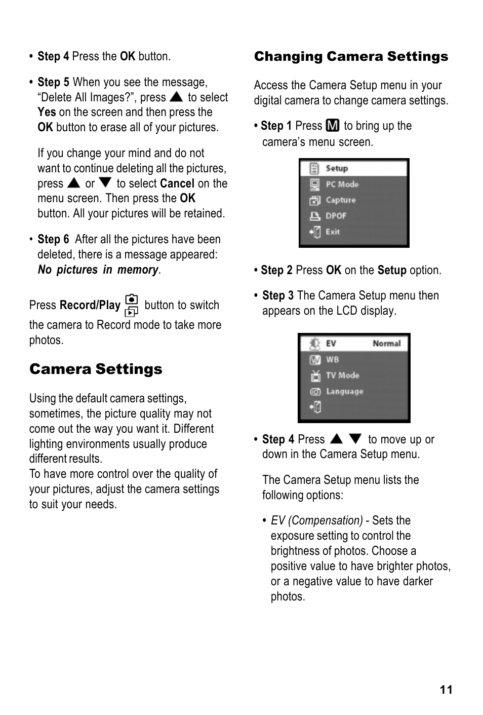 Camera settings | Tekxon Technology MegaCam User Manual | Page 11 / 17