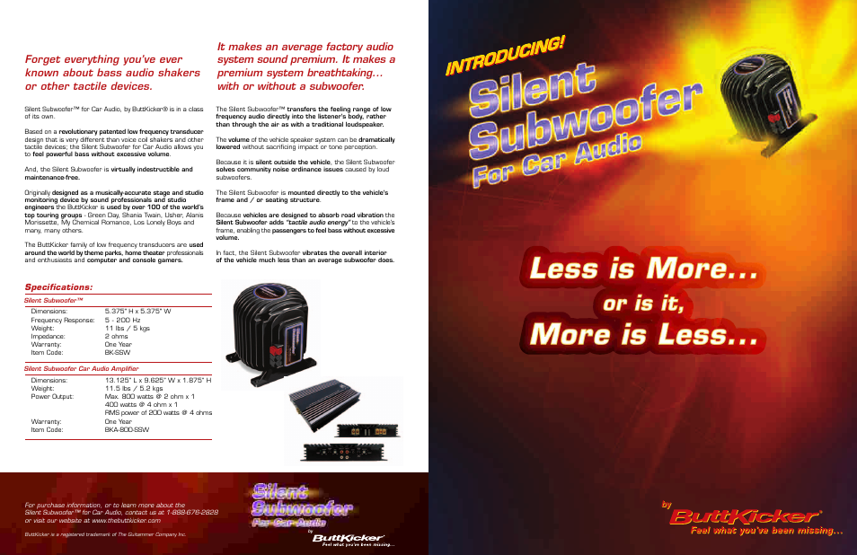ButtKicker SILENT SUBWOOFER BKA-800-SSW User Manual | 2 pages