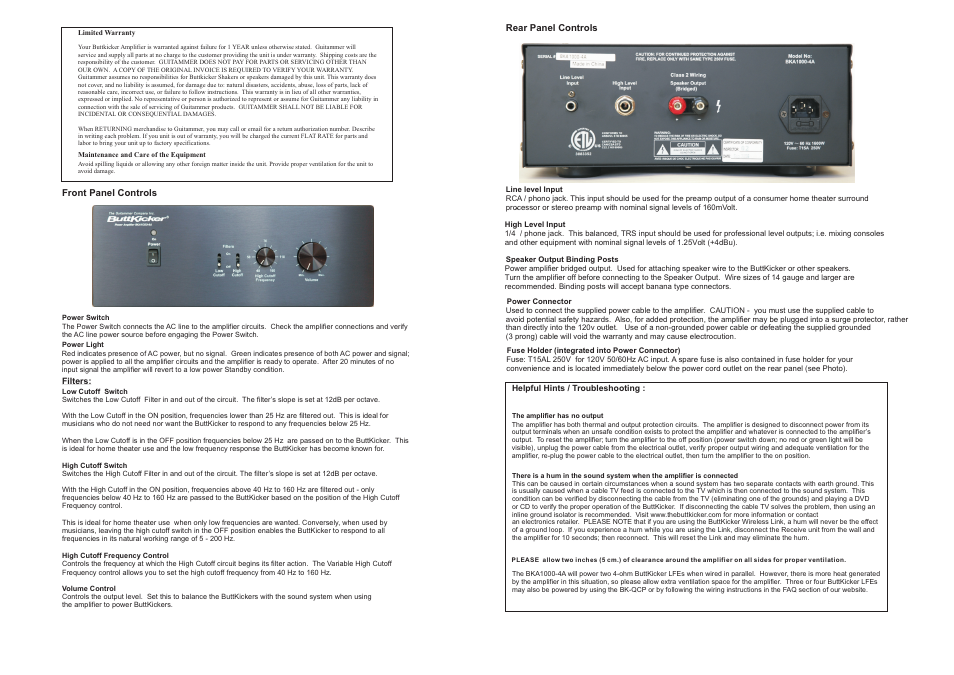 ButtKicker BKA1000-4A User Manual | Page 2 / 2