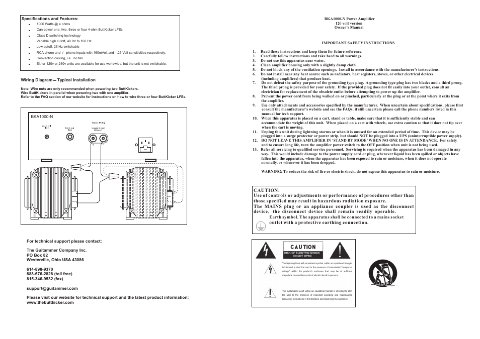 ButtKicker BKA1000-N User Manual | 2 pages