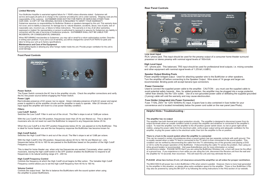 ButtKicker BKA1000-N User Manual | Page 2 / 2